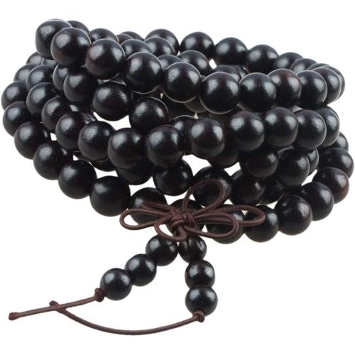 Eryi-Mala Bracelet Perlé Unisexe, Élastique Protection Collier Bouddhiste De 108 Perles En Bois Avec N?ud Chinois 25