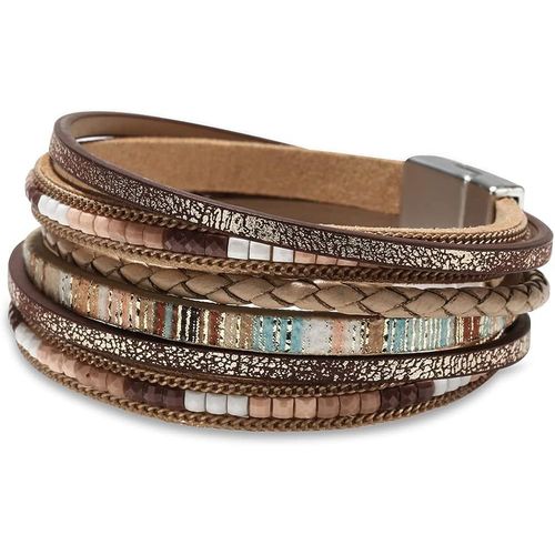 Eryi-Bracelets Enroulés En Cuir Pour Femmes, Style Boho Léopard Multicouche, Perles De Cristal, Manchette, Bijoux Cadeau