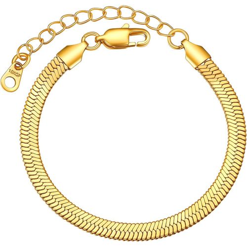 Eryi-Gourmette Femme Ajustable Acier Inoxydable/Plaqué Or 16+5cm, Bracelet À Chaîne Maille Miroir 3mm/5mm