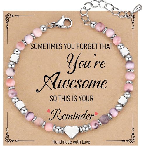 Eryi-Cadeau Pour Femme Bracelet Pierres Naturelles Femmes Idee Original Cadeau Ado Fille Cadeau Anniversaire Bracelet C?ur Bijoux Cadeau Pour Couple Maman S?ur Amie Collègues