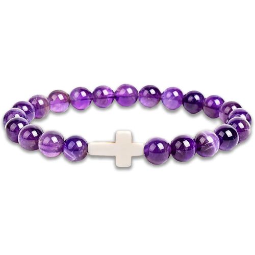 Eryi-Bracelet De Cristal Pour Femmes, 8mm Purple Gemstone Bead Bracelet Heart Pendant Bracelets Bijoux Cadeaux Pour Mère Dames