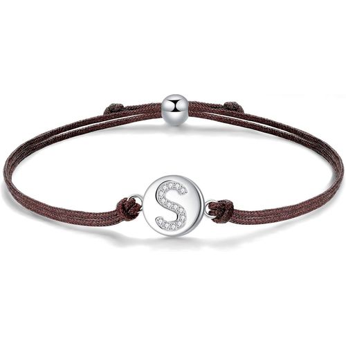 Eryi-Initial Lettre A-Z Corde Bracelet, Bracelets En Argent Sterling 925 Avec Zircones, Bracelets Tressés Réglables 24cm Amour Amitié Cadeau
