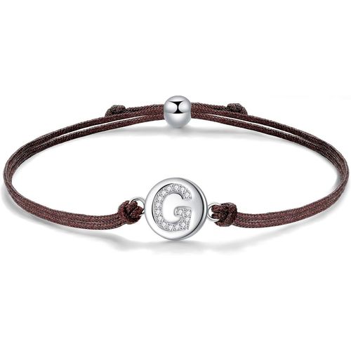 Eryi-Initial Lettre A-Z Corde Bracelet, Bracelets En Argent Sterling 925 Avec Zircones, Bracelets Tressés Réglables 24cm Amour Amitié Cadeau