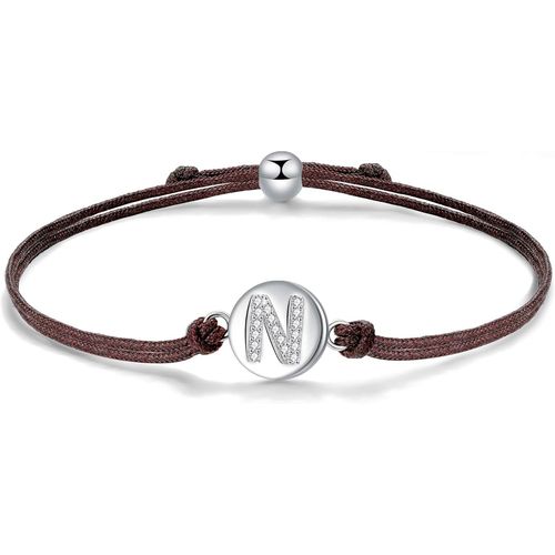 Eryi-Initial Lettre A-Z Corde Bracelet, Bracelets En Argent Sterling 925 Avec Zircones, Bracelets Tressés Réglables 24cm Amour Amitié Cadeau