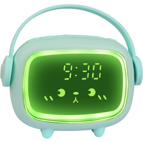 Réveil Mignon Enfant,Multifonctionnelle Réglable Veilleuse Compte à rebours Répétition Commande Vocale Horloge Rechargeable (Vert)