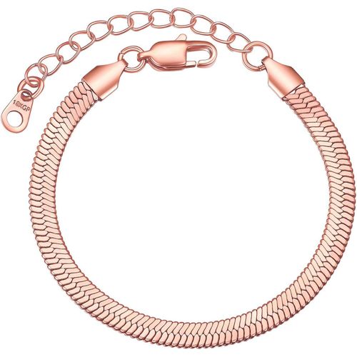 Eryi-Gourmette Femme Ajustable Acier Inoxydable/Plaqué Or 16+5cm, Bracelet À Chaîne Maille Miroir 3mm/5mm