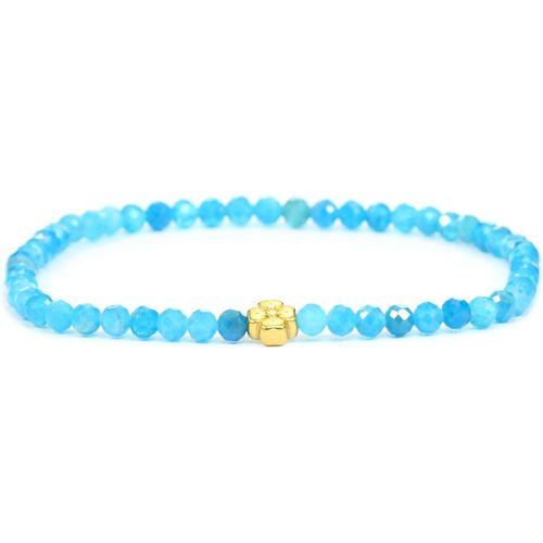 Eryi-Bracelet En Pierres Précieuses Véritables Avec Perles Facettées De 4 Mm Et Fleur En Acier Inoxydable - Différentes Longueurs