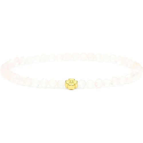 Eryi-Bracelet En Pierres Précieuses Véritables Avec Perles Facettées De 4 Mm Et Fleur En Acier Inoxydable - Différentes Longueurs