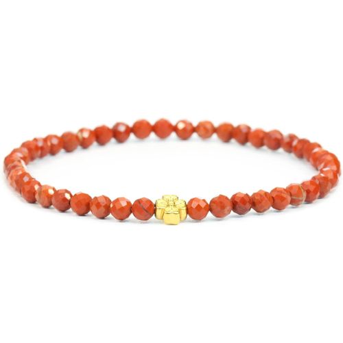 Eryi-Bracelet En Pierres Précieuses Véritables Avec Perles Facettées De 4 Mm Et Fleur En Acier Inoxydable - Différentes Longueurs