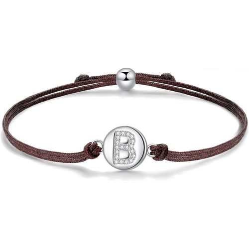 Eryi-Initial Lettre A-Z Corde Bracelet, Bracelets En Argent Sterling 925 Avec Zircones, Bracelets Tressés Réglables 24cm Amour Amitié Cadeau