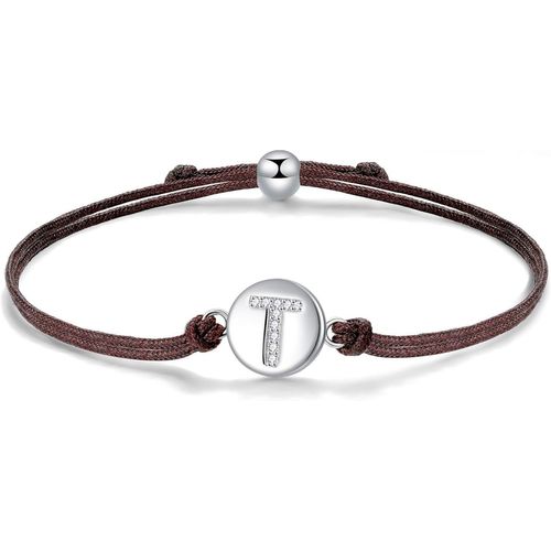 Eryi-Initial Lettre A-Z Corde Bracelet, Bracelets En Argent Sterling 925 Avec Zircones, Bracelets Tressés Réglables 24cm Amour Amitié Cadeau