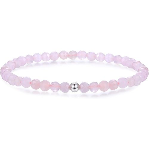 Eryi-4mm Bracelet Pierre Naturelle En Argent Sterling 925 Perle Bracelet Pour Femmes Hommes Bracelet Quartz Rose Amethyste Agate Noir Onyx Hématite Perles Sculptées Stretch Bracelets