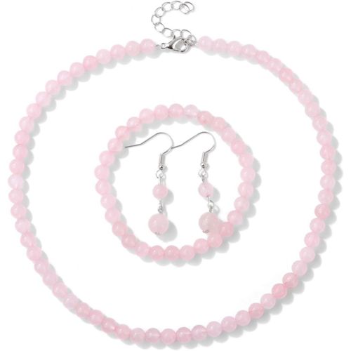 Eryi-Ensemble Parure Pierre Naturelle De Bijoux Pour Femme Bracelet En Pierres Naturelles Élastique Collier À Pierre Naturelles Réglable Boucles D'oreilles Naturelles Cristal Cadeau