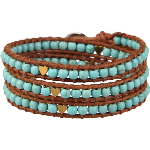 Eryi-Naturel Bleu Cristal Coquillages Perle Perlé 3 Couches Bracelet Fait Main Mode Femme Bijou