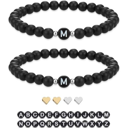 Eryi-2pcs Bracelet Initial Bricolage Ensemble Avec Coeur Alphabet Perle Nom Bijoux Fabrication Artisanat Pour Saint-Valentin Noël Fête Des Mères Jour De L'enseignant