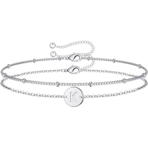 Eryi-Bracelet Lettre Initiale Argent Femme, Personnalisé Bracelet En Couches Lettres Acier Inoxydable, Ajustable En Argent Alphabet A-Z Cadeau Special Pour Femmes Filles