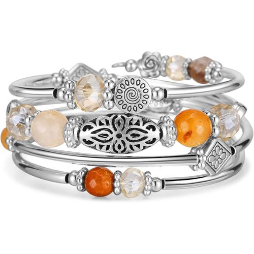 Eryi-Bracelet En Perles Argent Pour Femmes Bracelet Enveloppant En Pierre Multicouches Un Cadeau De Bijoux Fantaisie Pour Maman Le Jour De Thanksgiving - Boîte Cadeau