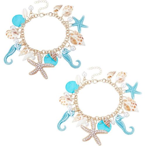 Eryi-2 Bracelet Coquillage Bracelet Étoile De Mer Bracelets De Vie Océanique Bracelets De Plage D'été Boho Bijoux De Plage En Alliage Pour Femmes Cadeau Souvenir D'été