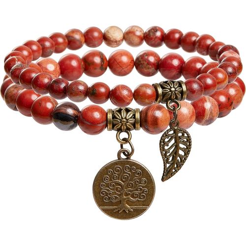 Eryi-Chakra Bracelet En Pierre Naturelle - Bracelet Perles Naturelles Femme-Ensemble De Deux Bracelets Avec Accessoires Arbre De Vie Et Feuille