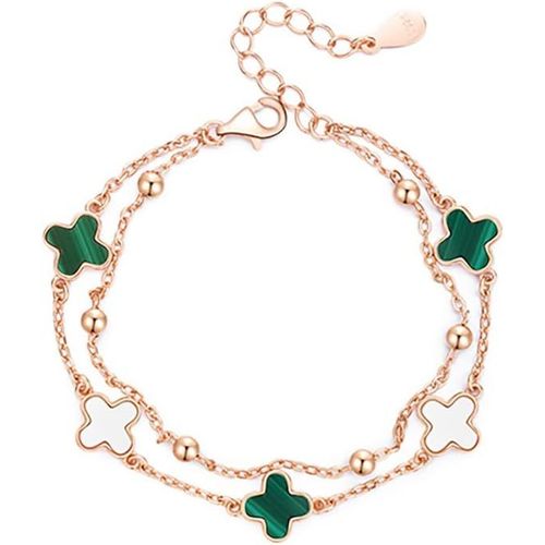 Eryi-Bracelet Pour Femme Trèfle À Quatre Feuilles Bracelets En Argent Sterling 925 Réglable Or Rose Bijoux En Acier Inoxydable Pour Fille Cadeau Pour L'anniversaire De Noël Saint Valentin