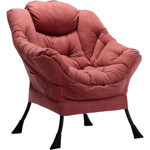 Fauteuil Chaise D'appoint, Chaise Paresseuse Chaise Longue Relax Avec Accoudoirs Et Poche, Chaise De Canapé De Loisirs Avec Structure En Acier,Rouge Brique Styleb