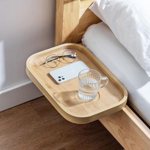 Table De Chevet, Étagère De Lit Superposé Petite Table De Chevet En Bambou Avec Plateau Rond À Clipser Pour Chaise, Dortoir, Lit, Naturel