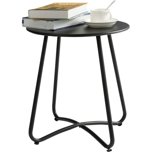 Table D'appoint De Patio, Table De Jardin Ronde Petite Table De Bout Table Basse Table En Métal Pour Salon Jardin Patio Balcon Extérieur, Noir
