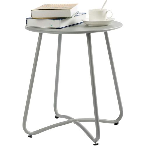 Table D'appoint De Patio, Table De Jardin Ronde Petite Table De Bout Table Basse Table En Métal Pour Salon Jardin Patio Balcon Extérieur, Gris