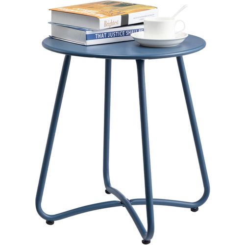 Table D'appoint De Patio, Table De Jardin Ronde Petite Table De Bout Table Basse Table En Métal Pour Salon Jardin Patio Balcon Extérieur, Bleu Marin