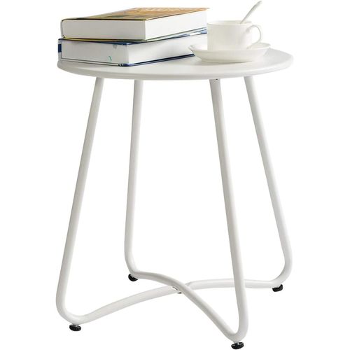 Table D'appoint De Patio, Table De Jardin Ronde Petite Table De Bout Table Basse Table En Métal Pour Salon Jardin Patio Balcon Extérieur, Blanc