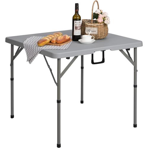 Table Pliante Table De Camping 87cm×87cm, Table De Pique-Nique, Réglable En Hauteur, Table À Mange, Carrée Pour Jardin Barbecue Restauration Fête Cuisine Gris