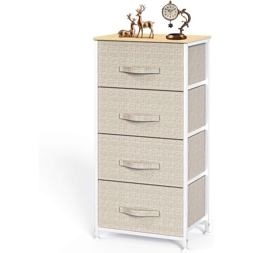 Commode 4 Tiroirs En Tissu - Meuble De Rangement Pratique Pour Chambre À Coucher, Chambre D'enfant, Couloir (Beige)