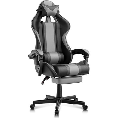 Gaming Chair Massage Avec Repose-Pieds Fauteuil Ergonomique Gaming Chair Avec Appui-Tête Chaise De Bureau Pc Gamer Racing Avec Coussin Lombaire Chaise D'ordinateur Bleu B-Gris