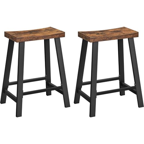Lot De 2 Tabourets De Bar Avec Assise Incurvée, Pour Cuisine, Salle À Manger, Bureau, Design Industriel, Vintageun, Marron Vintage + Noir, 46,2 X 33 X 60 Cm (L X B X H)