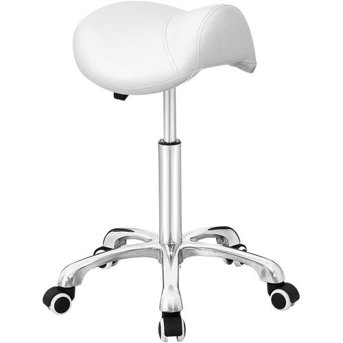 Tabouret Selle De Cheval Ergonomique À Roulettes Pour Cabinet Médical Dentist Kitchen, Tabouret Haut Réglable(Blanc)