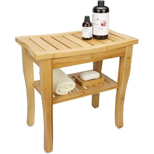 Banc De Douche En Bambou, Tabouret Organisateur De Baignoire Spa En Bois À 2 Niveaux, Chaise Et Siège De Salle De Bain D'angle Avec Étagère De Rangement Pour Intérieur Extérieur (Naturel)