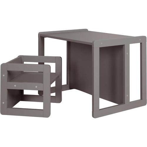 Ensemble Table + Chaise Réversible Pour Enfant - Set Convertible En Banc Et Tabouret - Bois Laqué Anthracite