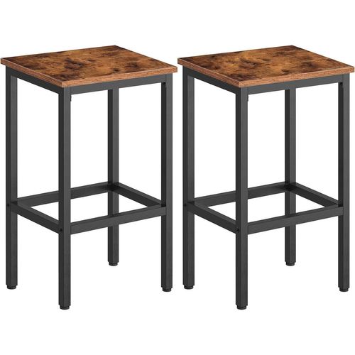 Chaises De Bar, Lot De 2, Tabourets Hauts, Repose-Pieds, Hauteur 65 Cm, Sièges Rectangulaires, Cadre Robuste En Métal Noir, Pour Salon, Salle À Manger, Cuisine, Marron Rustique
