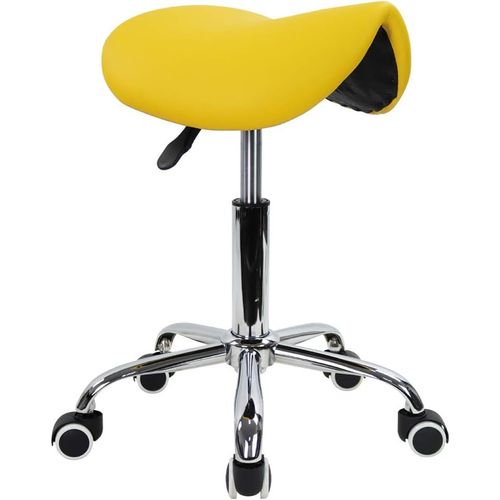 Tabouret Selle De Cheval Tabouret À Roulettes Réglable En Hauteur 45-61 Cm En Cuir Pu Jaune