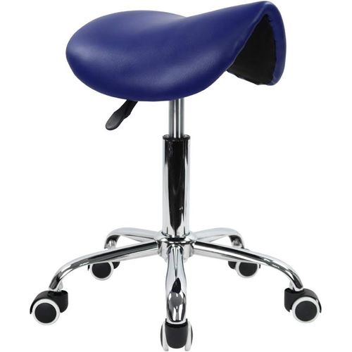 Tabouret Selle De Cheval Tabouret À Roulettes Réglable En Hauteur 45-61 Cm En Cuir Pu Bleu