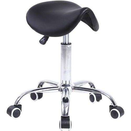 Tabouret À Roulettes Tabouret Selle De Cheval Tabouret De Bureau Réglable En Hauteur 45-61 Cm En Cuir Pu Noir