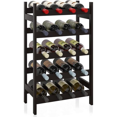 Casier À Vin En Bambou, Support D'affichage De 20 Bouteilles, Étagères De Rangement Sur Pied À 5 Niveaux Pour Cuisine, Garde-Manger, Cave, Bar (Noir)