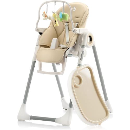 Chaise Haute Bébé Evolutive, Pliable Et Réglable, Nettoyage Facile - Inclinable En Transat Bebe Avec Barre De Jeux (De 6 Mois À 3 Ans, Max 15kg) Beige