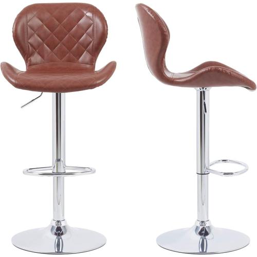 2 X Tabouret De Bar Industrielle Vintage, Chaise De Bar En Cuir Et Métal, Rotatif À 360°Et Hauteur Réglable 57-80cm, Siège Cuisine Avec Dossier Et Repose-Pieds, Charge Max 150kg (Brun)