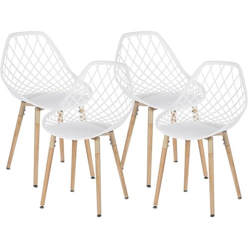 Lot De 4 Chaises De Salle À Manger Élégantes Et Minimalistes Creuses Pour Cuisine, Salle À Manger, Salon, Bureau, Café, Pieds En Bois Massif, 48,5 X 43 X 83 Cm (Blanc)