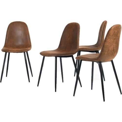 Lot De 4 Chaises De Salle À Manger Douces Avec Dossier Et Pieds En Métal Massif Pour Salon, Maison, Marron