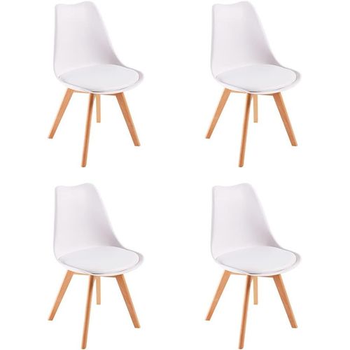 Chaises De Salle À Manger , Bureau Et De Salon, Rétro Bois De Hêtre Massif,Pour Chambre, Cuisine, Blanc (White, Lot De 4)