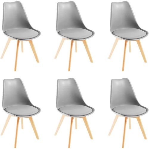 Lot De 6 Chaises De Salle À Manger Avec Pieds En Bois De Hêtre Massif - Gris