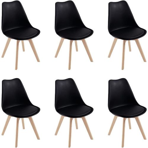 Lot De 6 Chaises De Salle À Manger Avec Pieds En Bois De Hêtre Massif - Noir
