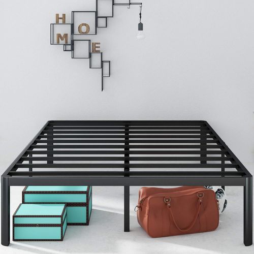 Sommier Plateforme En Métal 41 Cm Support À Lattes En Acier Pour Adultes, Enfants Et Adolescents Facile À Monter Espace De Rangement Sous Le Lit 90 X 190 Cm Noir
